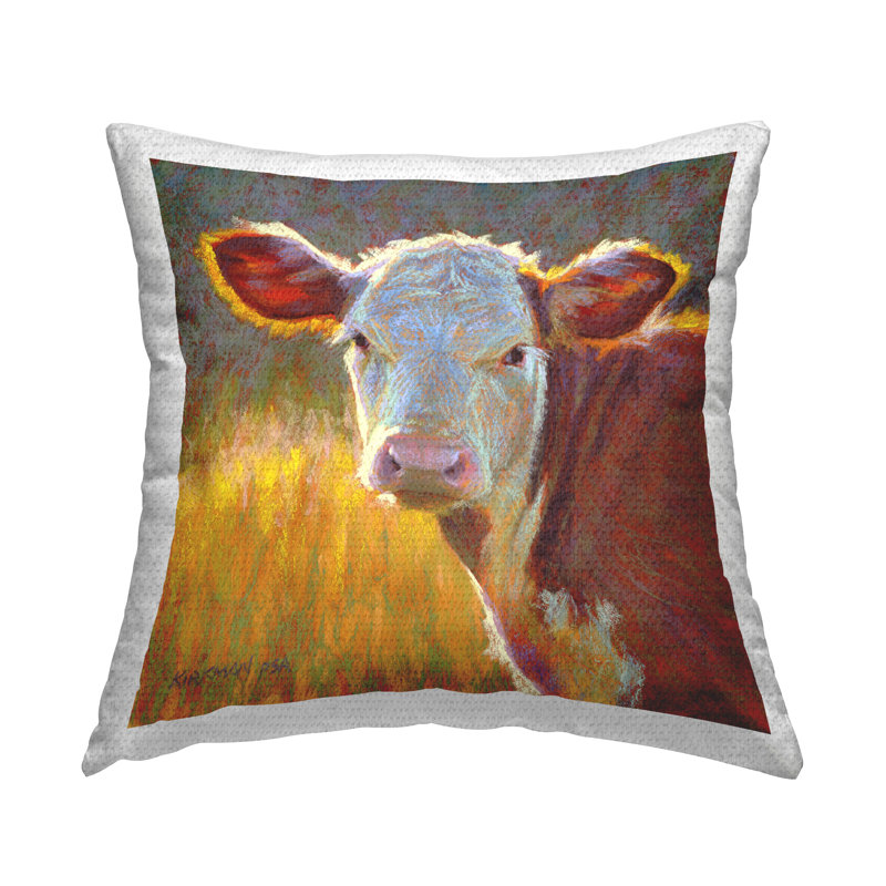 Coussin d'extérieur imprimé Sunlit Farm Cow Animal par Rita Kirkman