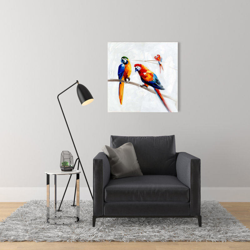 Perroquets sur une branche de toile | Oiseau contemporain