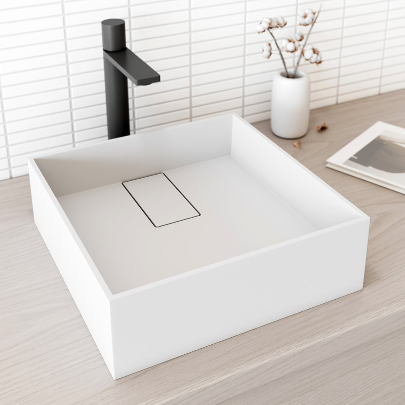 Lavabo de salle de bain vasque carré blanc mat L 15 po x l 15 po x H 5 po Bryant