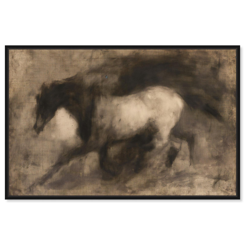 «Dark Horse», toile par Farm Art, H 37 po x l 55 po, Cadre flottant noir