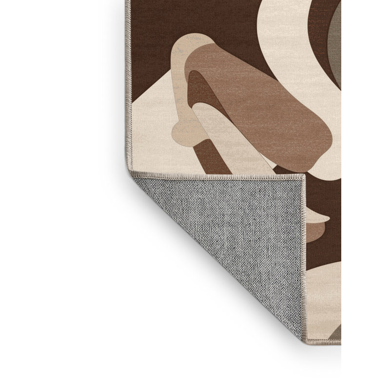 Machine Washable Osckar Frog Modern & Contemporary Abstract Rug in Beige – Beige Binding, 2x5