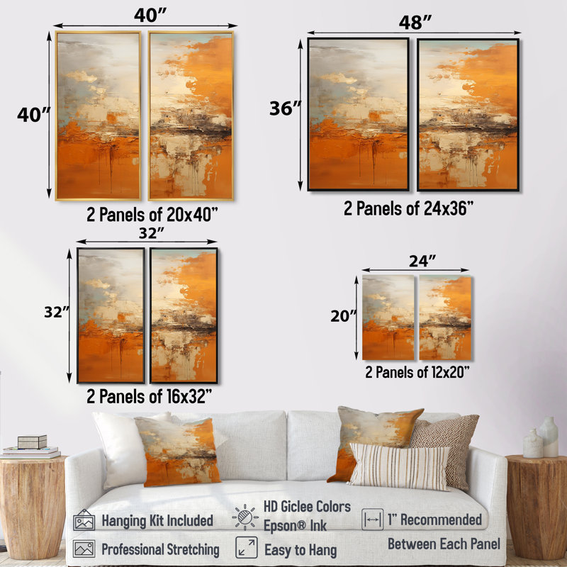 «Copper Glow», ensemble de 2 reproductions d'art sur toile abstraites, 36" H x 48" W, Impression encadrée flottante, Brown