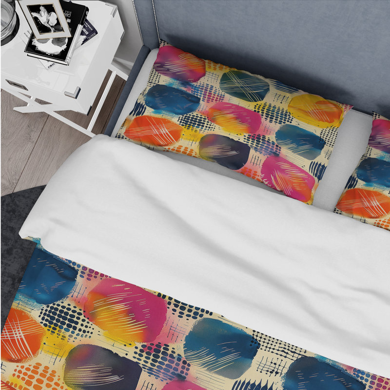 Ensemble de housse de couette géométrique rouge et bleu IV, Housse de couette très grand + 2 très grandes ta