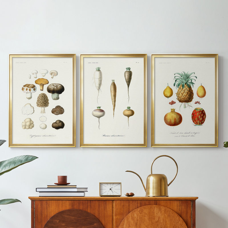 Fruit et légume Variétés IV - Toile tendue sur mesure avec châssis, 3 pièces, H 21 po x l 30 po, Doré