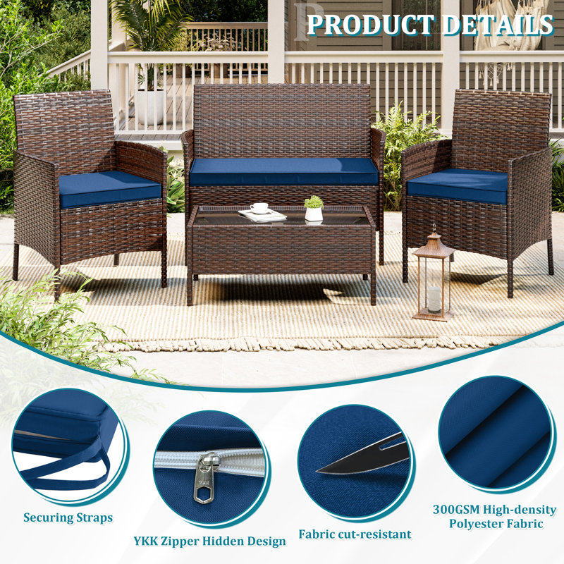 3-Piece Outdoor  Cushion  Covers Set(1 Big Cover+2 Small Covers), Covers Only, Blue