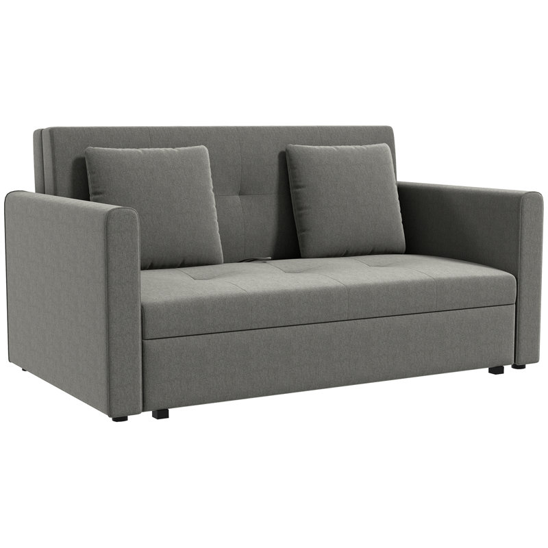 Mikiyas 2 Seater Polyester Sofa Bed, Gray Cotton Blend