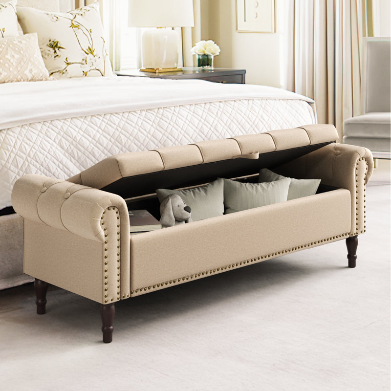Dawsey Upholstered Storage Bench, Wheat Linen, 20.7" H x 62.4" W x 20.1" D