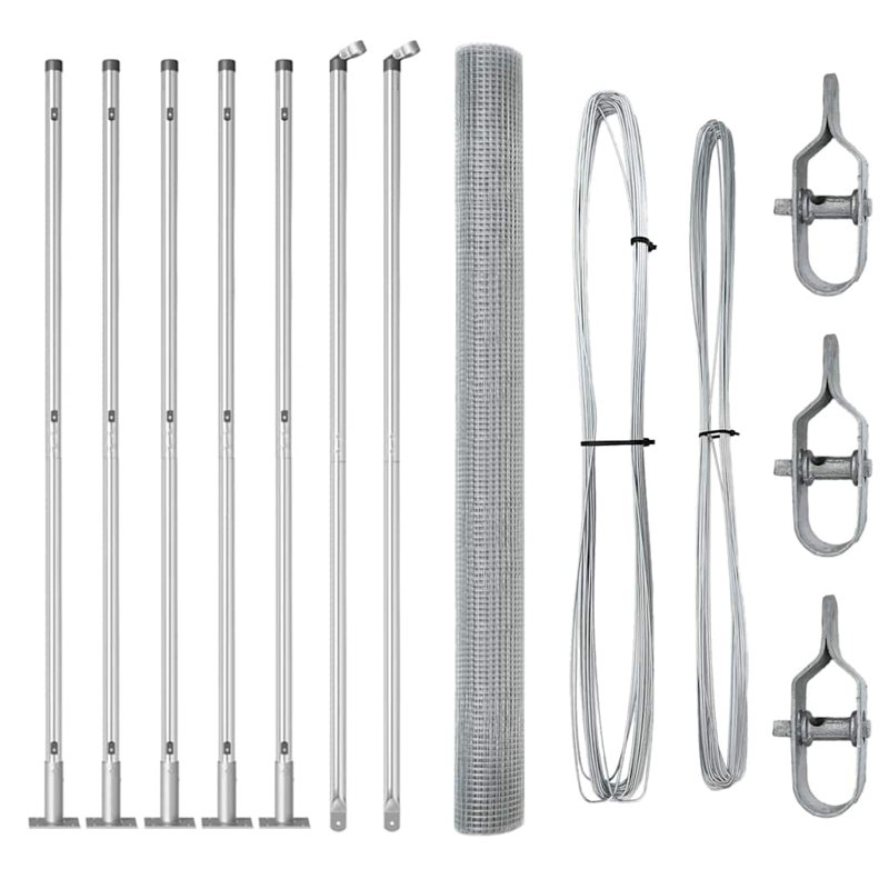 Vidaxl Fence With Posts Steel, Silver, 80cm H x 1000cm W x 2.7cm D