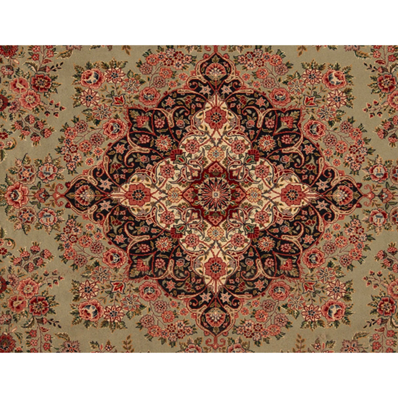 Tapis vert clair et bleu marine noué à la main de haute qualité