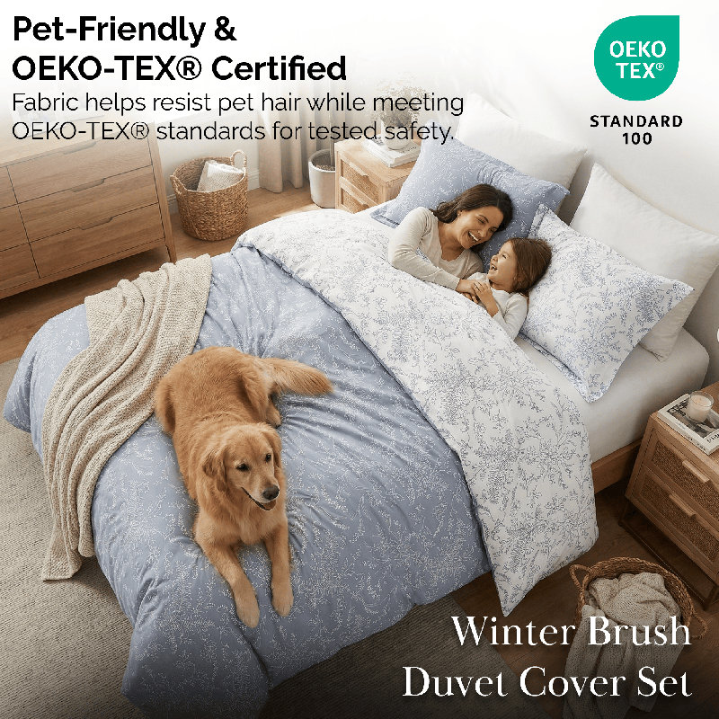 Winter Brush Microfiber Reversible Traditional Duvet Cover Set, King/Cal. King Duvet Cover + 2 Shams, Black
