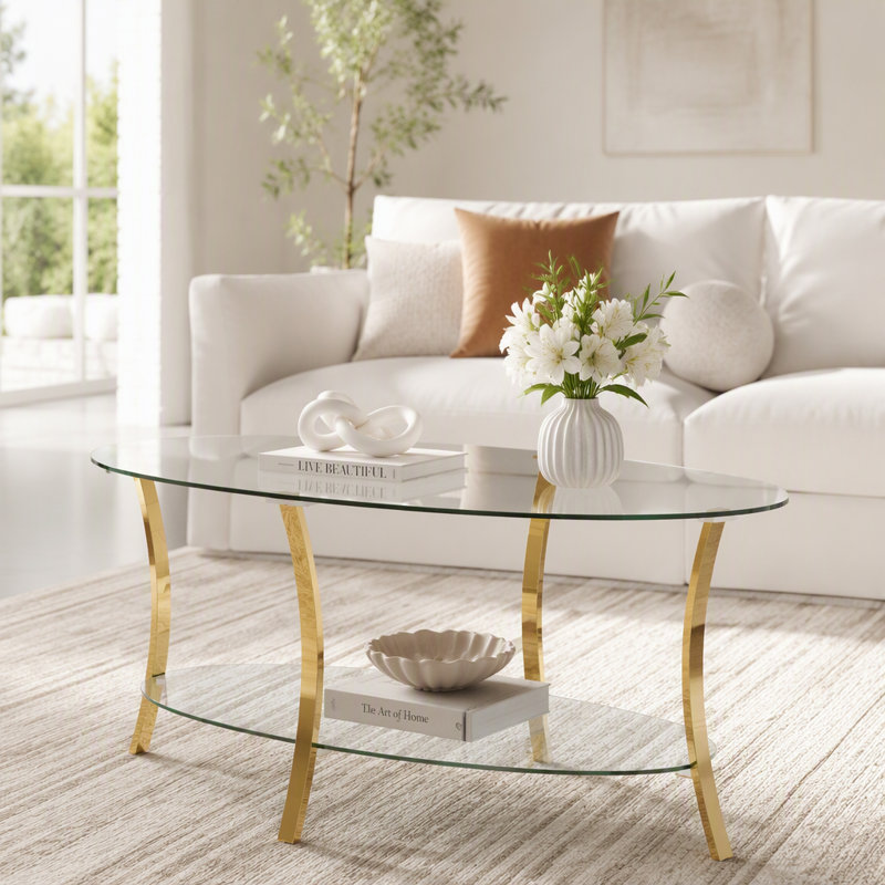 Glass Top Single Coffee Table, Clear Glass