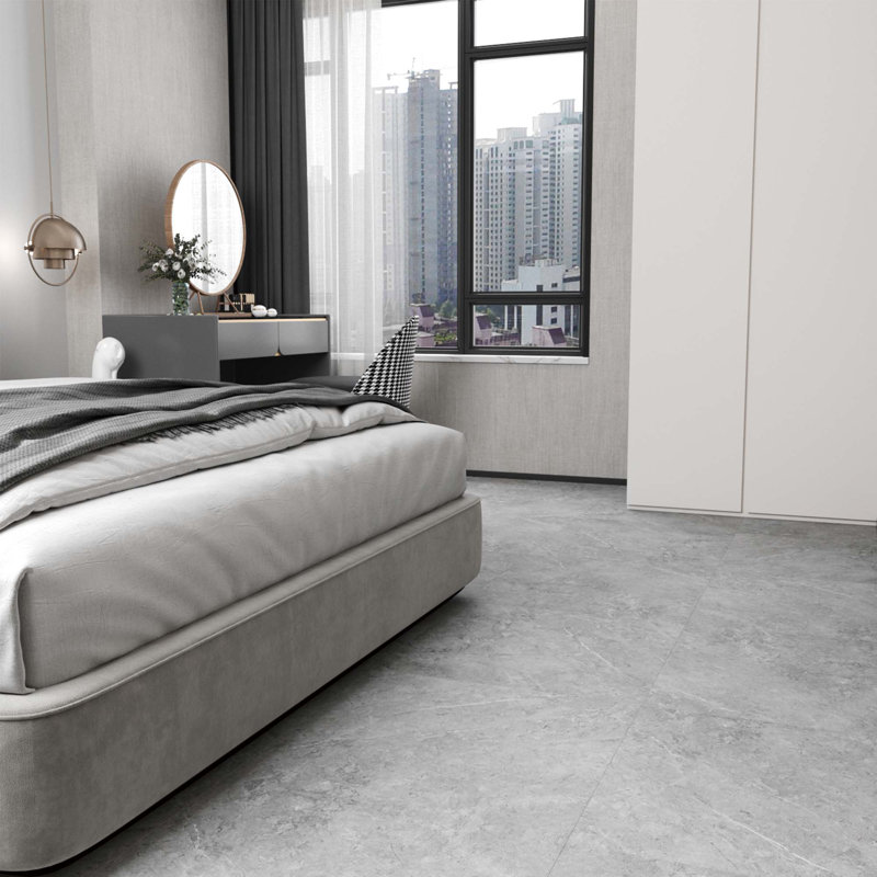 4 Mil X 18" X 18" Grey Peel And Stick Water Resistant Vinyl Tile Flooring, Newly Uv Surface Flooring, 24-tile