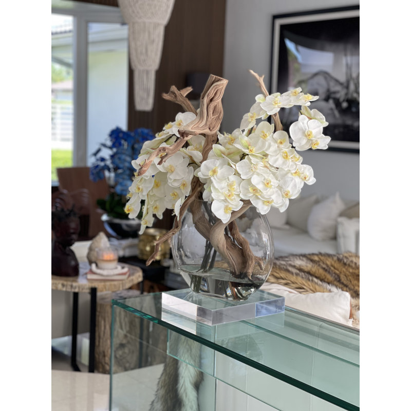 Phaleanopsis and California Sandblasted Ghostwood Orchids Centerpiece in Vase