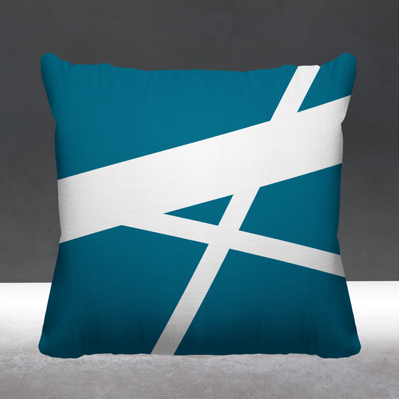 Coussin décoratif intérieur / extérieur Seward Abstract Lines, L 19 po x H 19 po, Turquoise