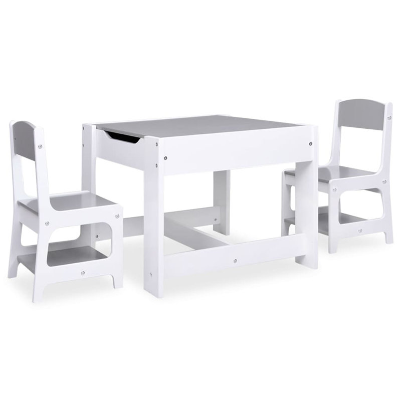 Chana Kids 3 Piece Square Interactive Table and Chair Set, White, Grey