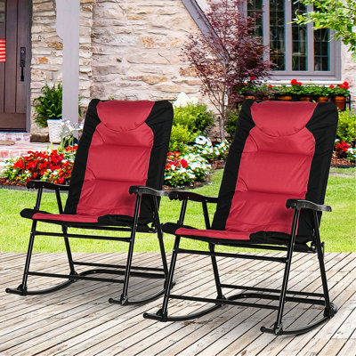 2 chaises berçantes d'extérieur - rouge. Porche, camping, balcon. Rembourrage confortable, acier pliant, installation rapide, capacité de 265 lb de chaises de style rouge pour 2 pièces, siège solide