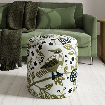 Multicolored Traditional Hand-Made Wood/Velvet Cylinder Upholstered Ottoman Pouf by Lark Manor