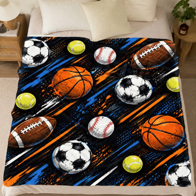 Couverture en flanelle imprimée de ballons de sport (1 pièce) – Une face ; couleurs vives et vibrantes ; lavable à la machine ; idéale pour les loisirs à la maison et les chambres d'enfants ; offert en plusieurs tailles ; parfaite pour les voyages et le camping ; un cadeau parfait pour les fans.