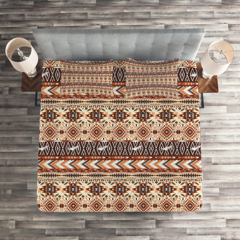 Native Rustic Geometric Shapes Coverlet, King Bedspread + 2 Shams