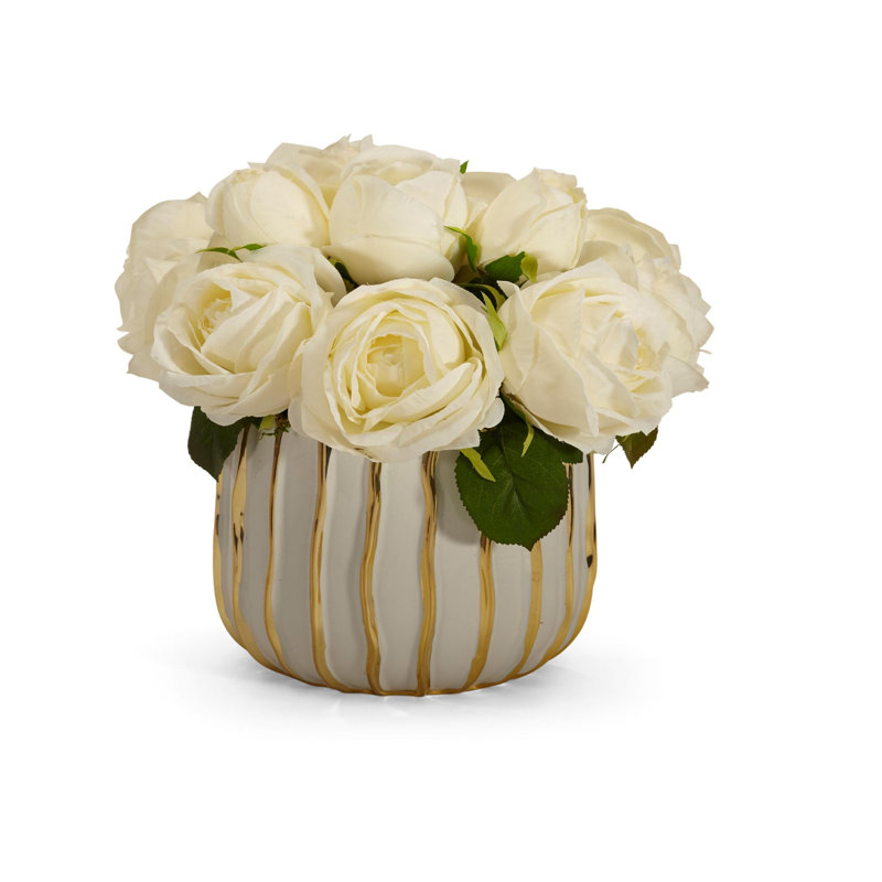 Rose Bouquet in Decorative Vase, White