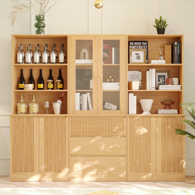 71" H X 70.9" W Bookcase Cabinet With Glass Doors & Storage Drawers(2C+D)