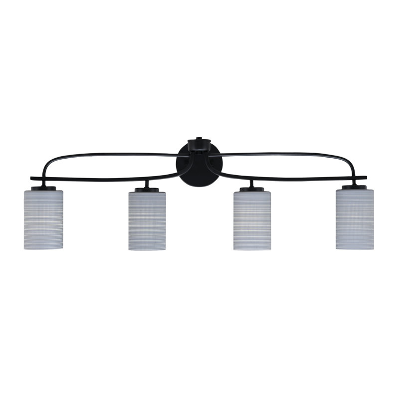 Barre d'éclairage de salle de bain 4 lumières Cavella au fini noir mat avec verre matriciel de 4 po, Gris