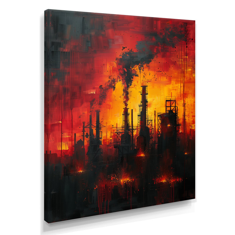Décoration murale industrielle rouge Polution III - usines, Toile tendue, H 40 po x l 30 po x P 1,5 po