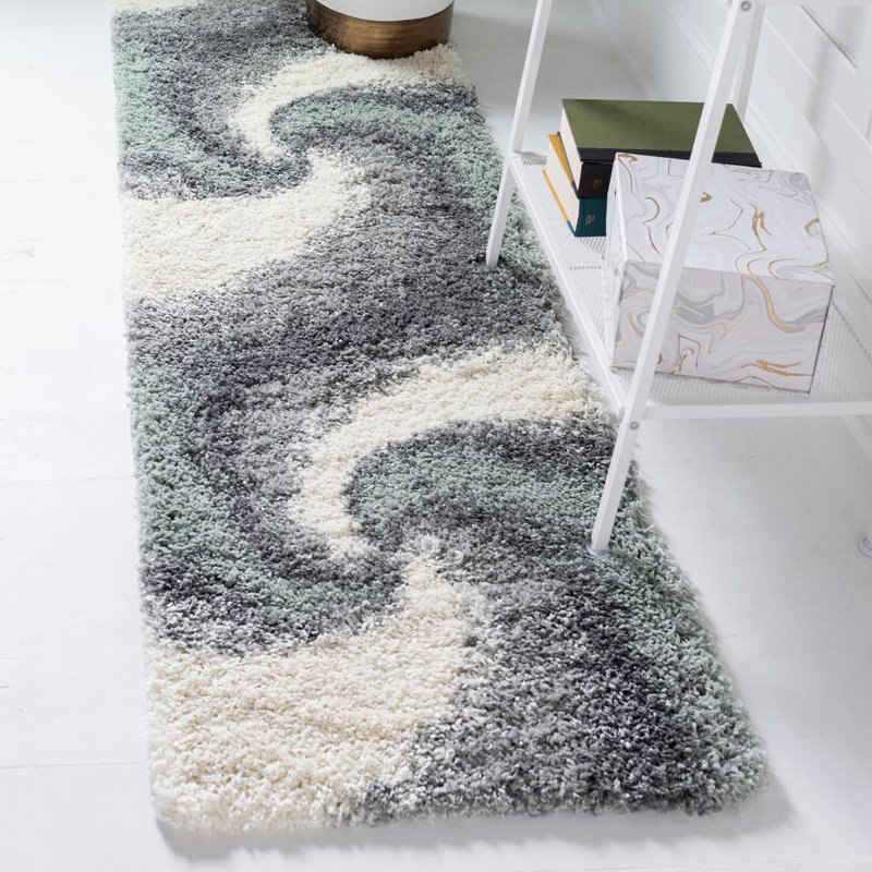 Tapis abstrait kaki , Vert / Gris, Tapis de couloir 2 pi 7 po x 10 pi