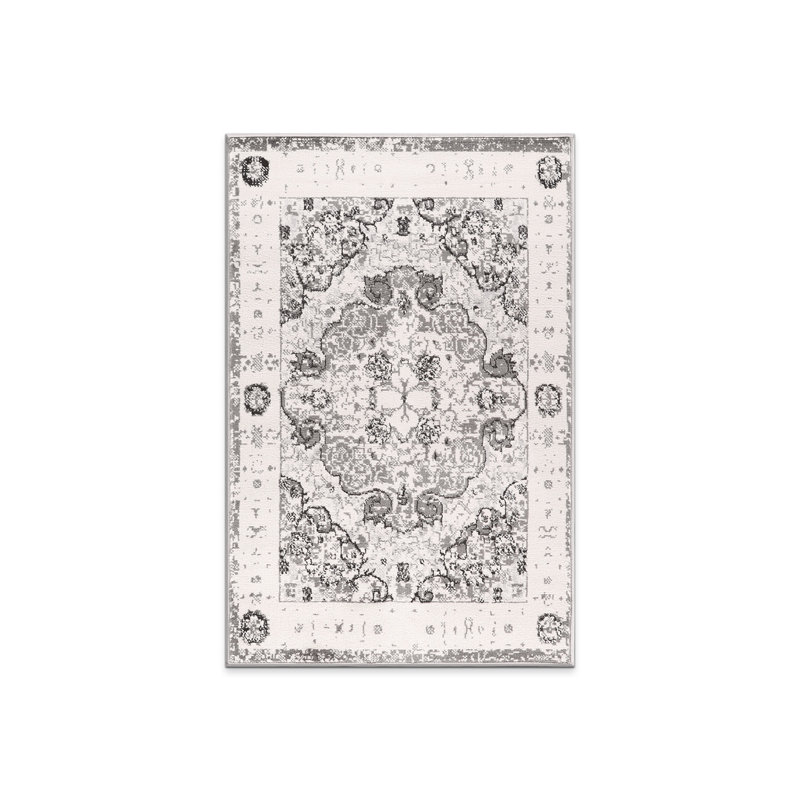 Barlow Performance Oriental Gray/Ivory/Black Indoor Rug, Rectangle 2'7" x 4'