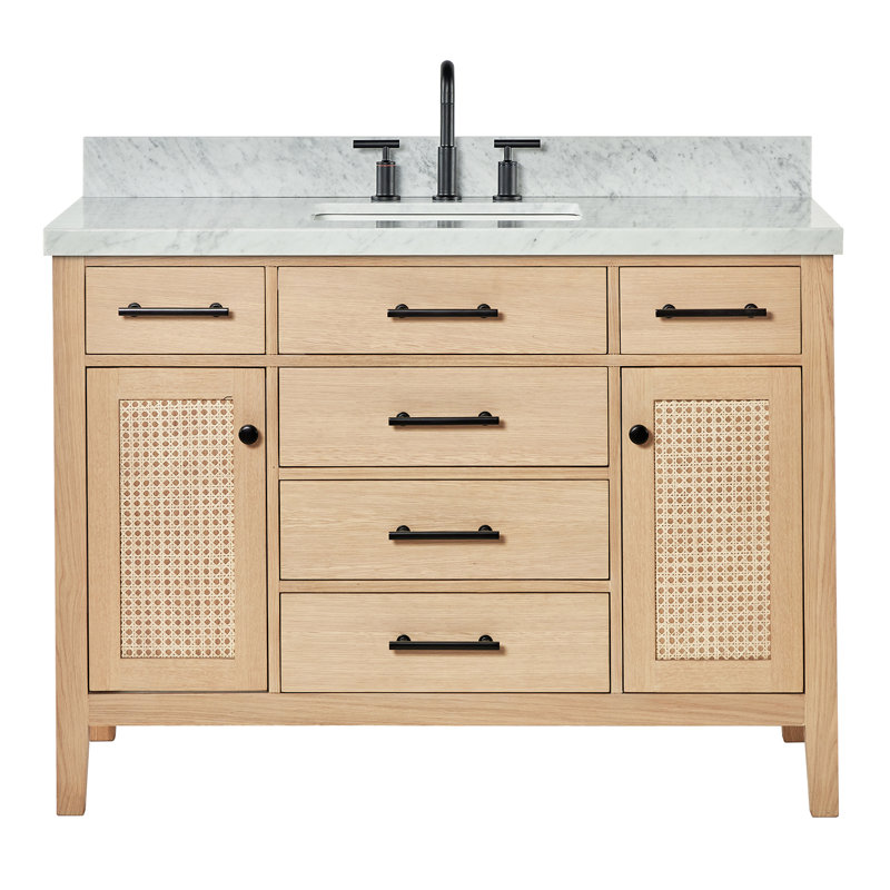ARIEL Camila 55 Single Sink Bathroom Vanity with Italian Carrara Marble Top, Rectangular, 49"