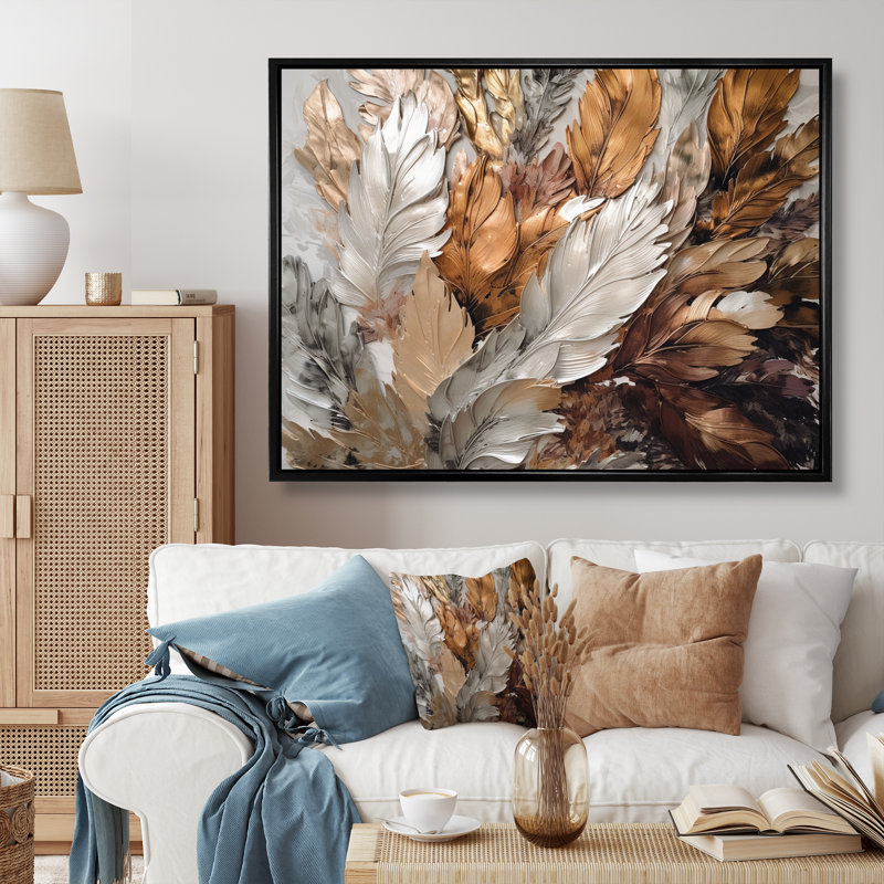 «Caiden Gold Feather Extravaganza IV - Glam Feather», art mural, H 24 po x l 32 po x P 1 po, Cadre flottant noir