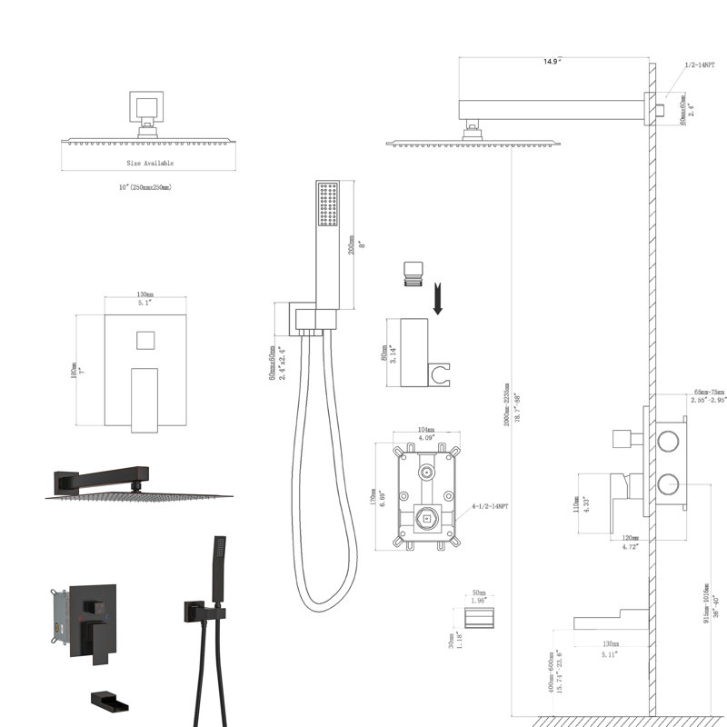 10" Square Shower System With Waterfall Spout - Oil Rubber Bronze 3 Function Shower, Rainfall & Handheld Valve For Comfort And Cleanliness Simple Installation Hygiene Assurance Protocol Procedure Tub