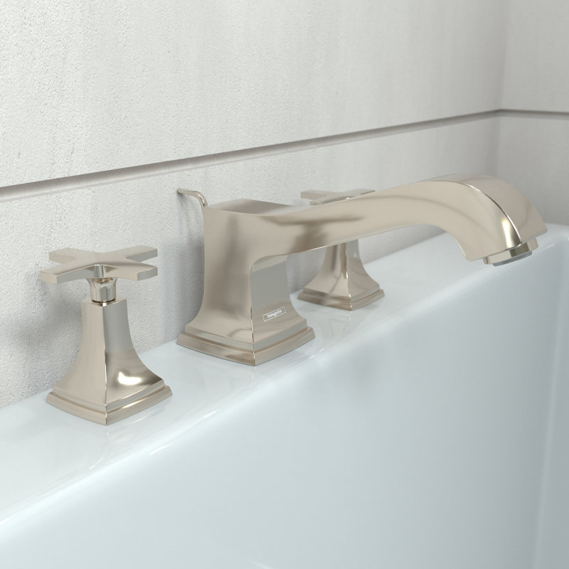 Hansgrohe Metropol Classic 3-Hole Roman Tub Set Trim Only, Cross Handle, Polished Nickel