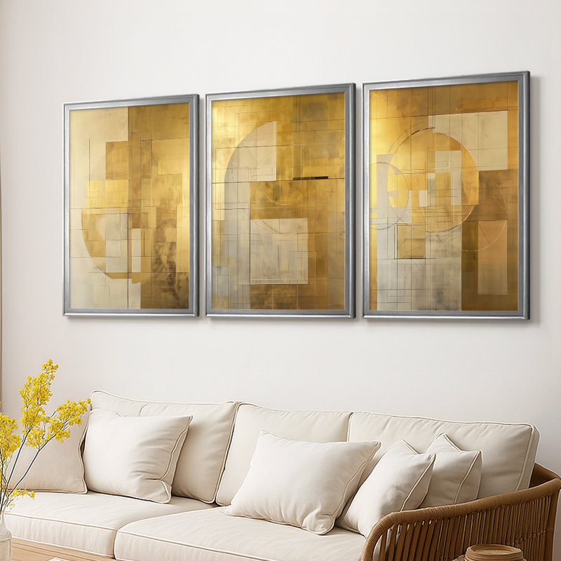 ABSTRACT Series C III - Toile tendue avec châssis sur mesure - 3 pièces, Argent argent, H 19 po x l 27 po