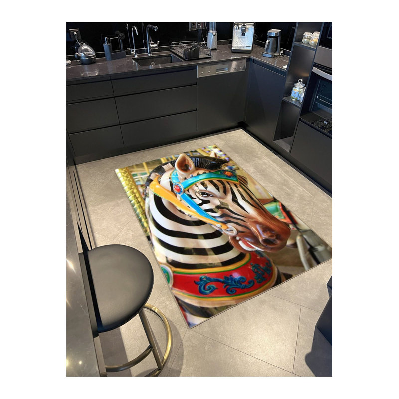 Tapis décoratif à motif zébré lavable à la machine, Carré 3 pi 3 po