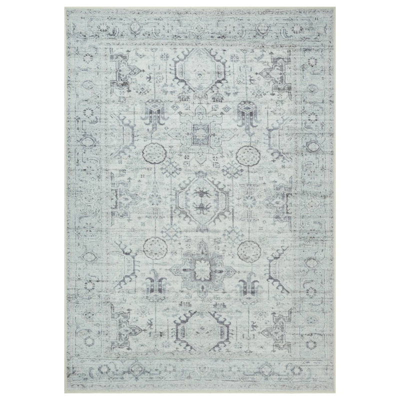GLN Rugs Stain Resistant Machine Washable Area Rug-Vintage Persian Boho Distressed Aesthetic-Non-Slip Backing-Indoor Floor Home Decor for Bedroom Kitchen Living & Dining Room, Cream/Gray