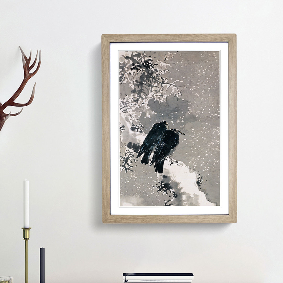 Two Crows by Yosa Buson - Framed Print