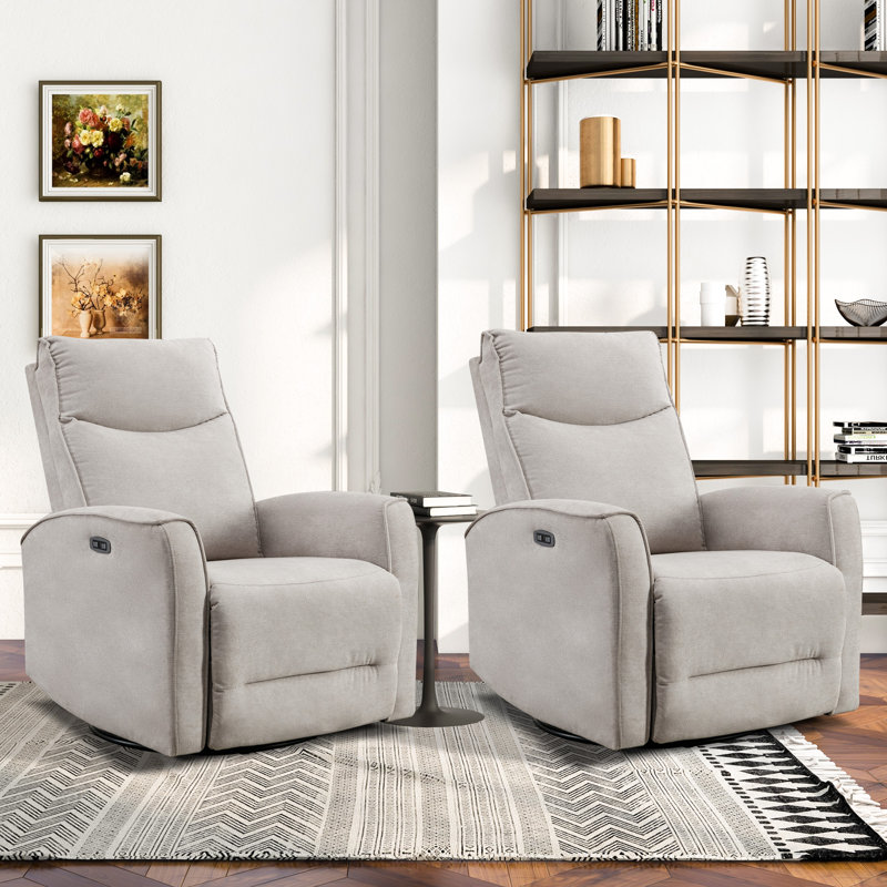 Naela 29.1'' Wide Modern and Soft Upholstered Swivel and Rocker Power Recliner (Set of 2), Beige Polyester Blend