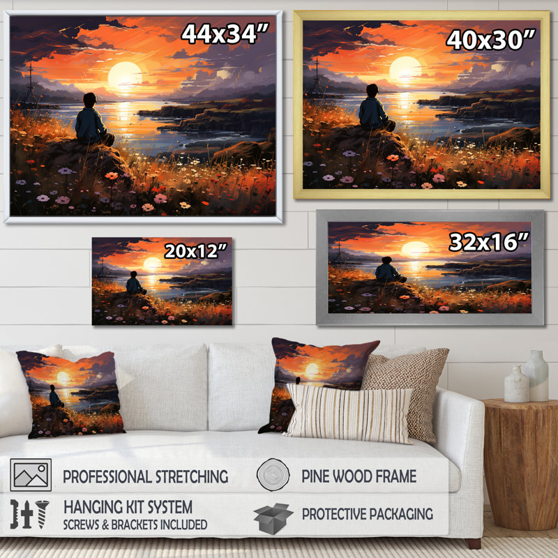 «Sunrise Kid Solutide», art mural «Coastal Sunset», Cadre flottant noir, H 12 po x l 20 po x P 1 po