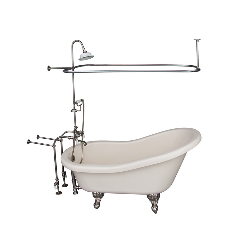 60'' x 30'' Soaking Acrylic Bathtub with Faucet, Brushed Nickel, Bisque