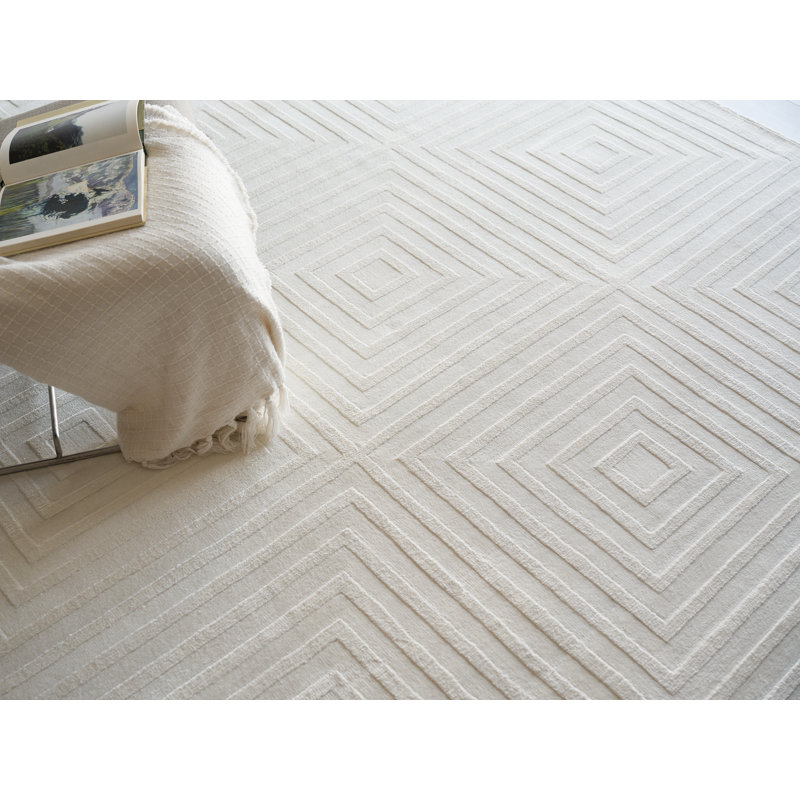 Tovello Modern Handmade Silky Nylon White Area Rug, Rectangle 8' x 10'