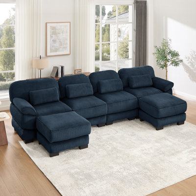 Canapé modulaire en forme de U de 132 po, canapé nuage avec repose-pieds et coussins amovibles