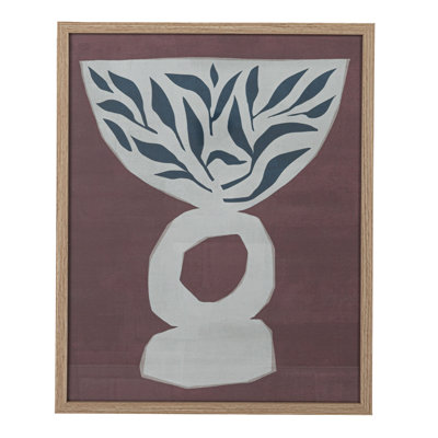 Art mural en bois récupéré et verre avec vase et feuilles