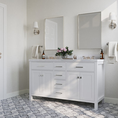 Meuble-lavabo double 60 po avec plateau en quartz blanc Macnair