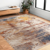 Vintage Overdyed Abstract Performance Area Rug with Fringe