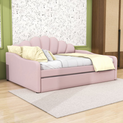 Full Wood Upholstery Daybed with Trundle and Slats by Lark Manor