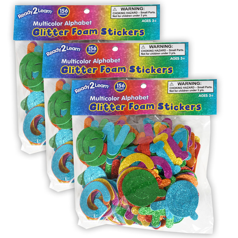 Autocollants en mousse à paillettes - Alphabet - Multicolore - 156 par paquet - 3 paquets