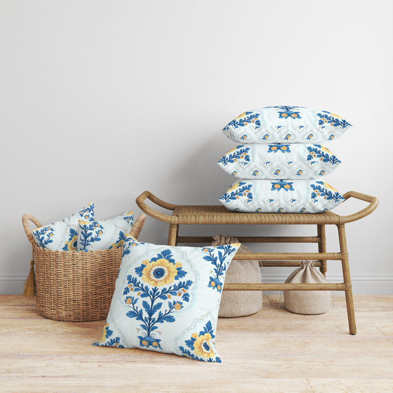 Harmonie himalayenne Intérieur/Extérieur 18x18, Carré 18 po, Bleu/jaune