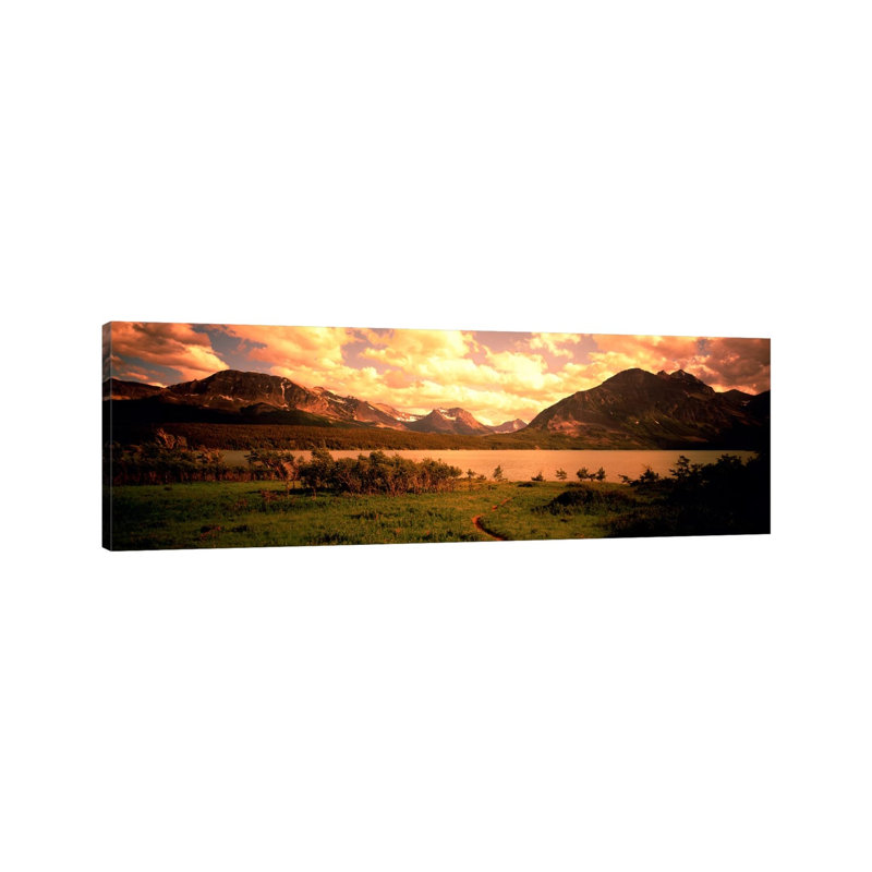 Golden Sunset At Saint Mary Lake, Glacier National Park, Montana, USA by Panoramic Images - Wrapped Canvas Panoramic Gallery-Wrapped Canvas Giclée