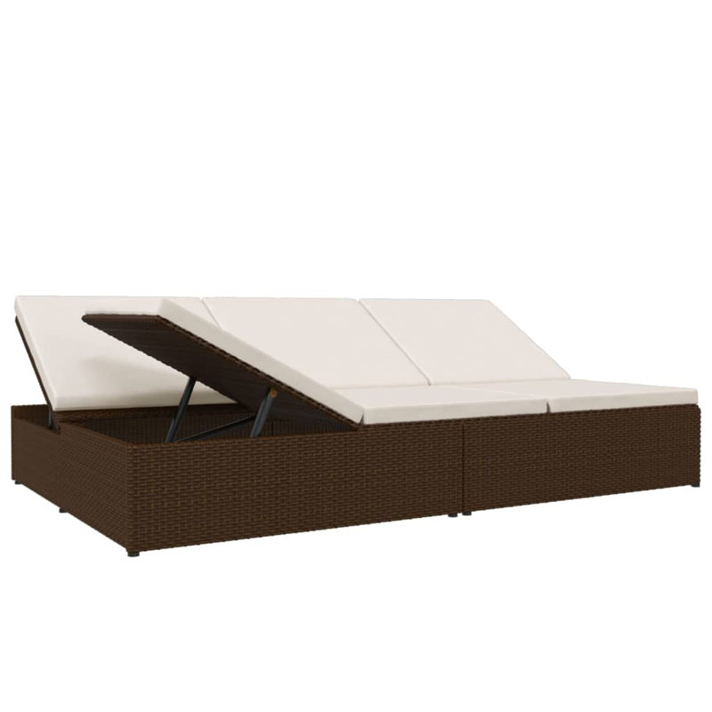 Sunbed Double Chaise Lounge Bed Patio Lounge Chair Sun Bed Poly Rattan, Cream, Brown